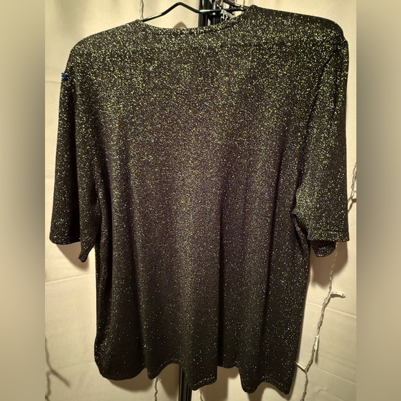 Luxe By Carmen Marc Valvo Black Glitter Cardigan W/Gold Buttons, 2X NWOT - Picture 2 of 6